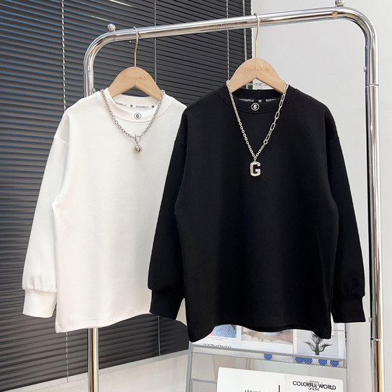 
Big E small e children's clothing boys Korean style base shirt spring and autumn medium-sized children's round neck top children's versatile long-sleeved T-shirt