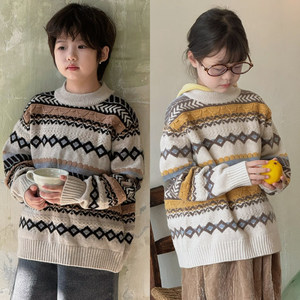 
G+ children's clothing children's retro jacquard sweater winter medium and large children's pullover for boys and girls thickened knitted bottoming 6836