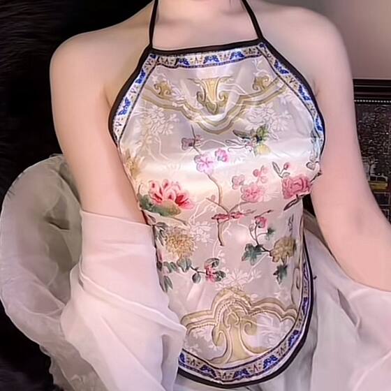 
New style women's belly and backless suspender pajamas, antique women's national style printed sexy underwear