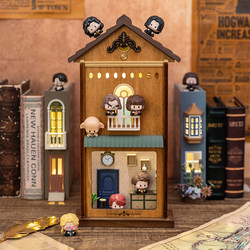 A-Ying Artistic Retro Miniature House Blind Box Scenery with Unusual Furniture, Bookshelf Ornaments, Lamp, Christmas Gift