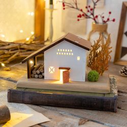 A-Ying Desktop Miniature House Decoration Wooden House Ornament Japanese Style Atmosphere Lamp Stress Relief Healing Christmas Gift