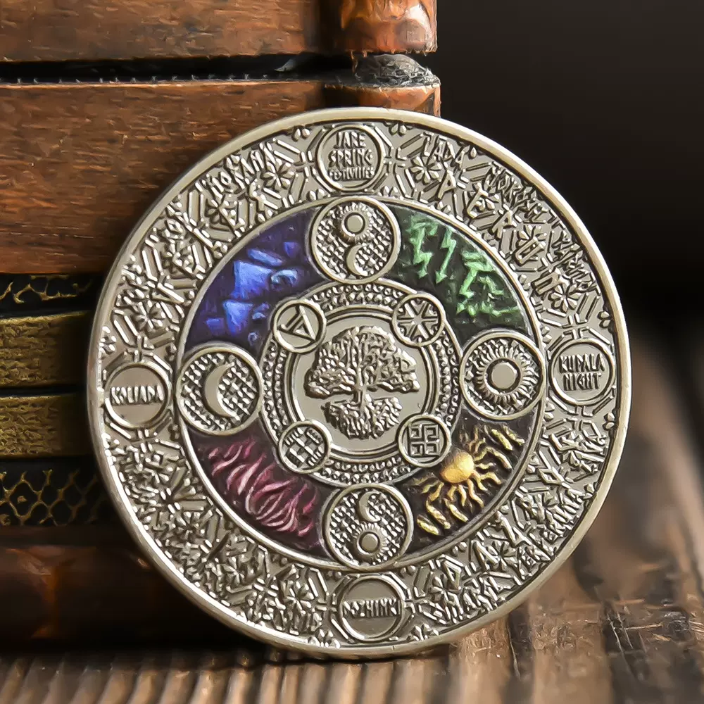 创意生命树日月阵图阴阳太阳神古银硬币复古做旧