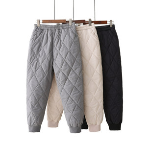 
Large-size down cotton pants for women in winter wear new diamond embossed high-waisted thin and tying feet warm casual pants