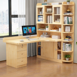 Solid Wood Corner Desk and Bookshelf Combination Children's Learning Desk Home Bedroom Desktop Office Computer Desk
