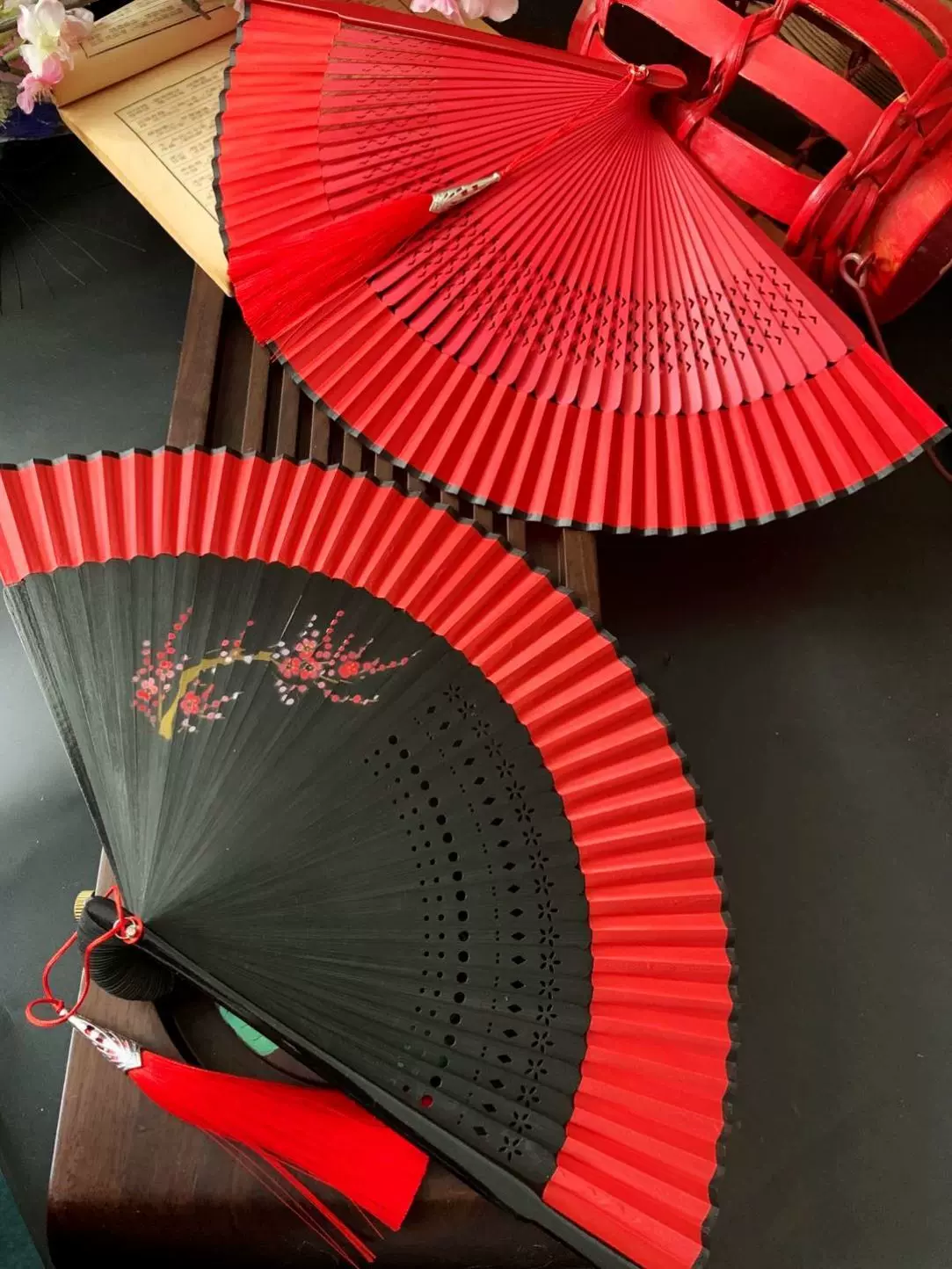 扇子折扇子中国风古典跳舞蹈扇古代汉服旗袍古风随身红色女