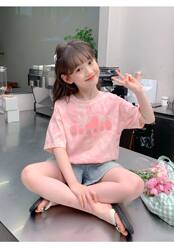 Girls' Tie-Dye Short-Sleeve T-Shirt 2026 Summer Trendy Cool Half-Sleeve Top for Young and Older Children Stylish Children's Clothing