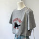 Lucky cats~Love this lump grey! Korean round neck cartoon short-sleeved T-shirt top 24 summer clothing for women