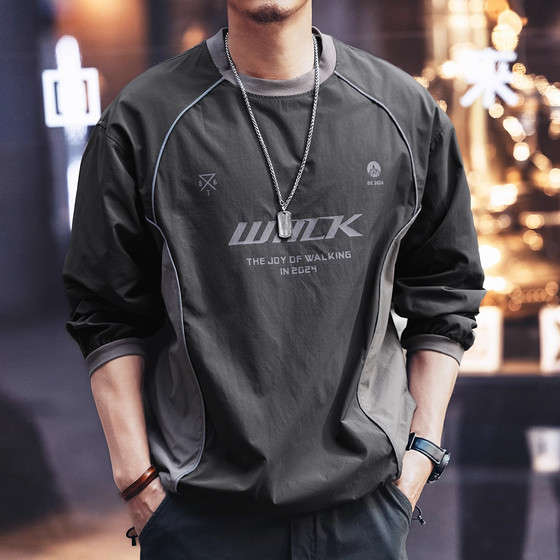 
Large size high-end long-sleeved T-shirt for men in autumn loose trendy brand loose outdoor light and quick-drying functional sweatshirt for men