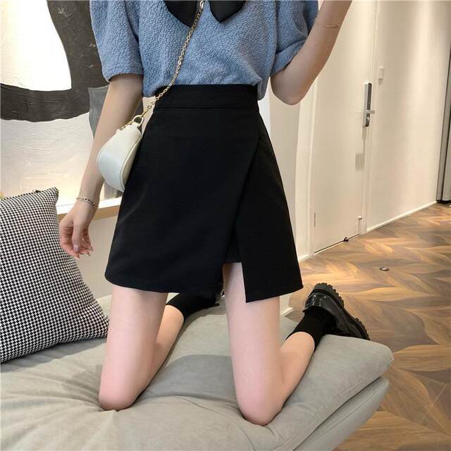 Irregular A -line suit skirt women's summer split skirt small black skirt new high -waisted short skirt bag hip skirt
