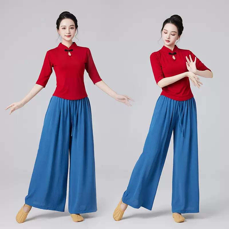 广场舞服装上衣中袖莫代尔舞蹈服装拉丁舞练功大码跳舞服女表演服