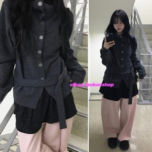 eihey hey personalized design straps, turtleneck button sweater long cardigan top loose jacket women
