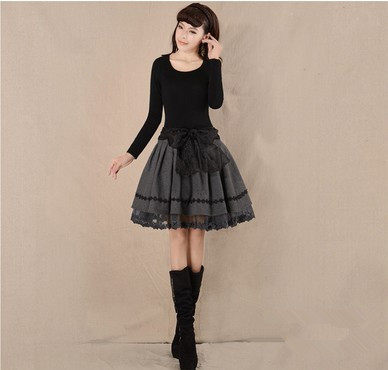 Fireworks ironing spring, autumn and winter women's woolen original retro versatile pleated puffy skirt half-body short skirt
