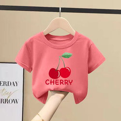 2025 Summer New Stylish Girls' T-Shirt Short-Sleeved Pure Cotton Baby Girl Summer Clothing Loose Round Neck Children's Top