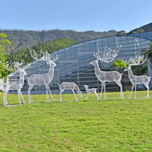 
Outdoor stainless steel sika deer lawn decoration sculpture sales department community iron animal hollow wire deer ornaments