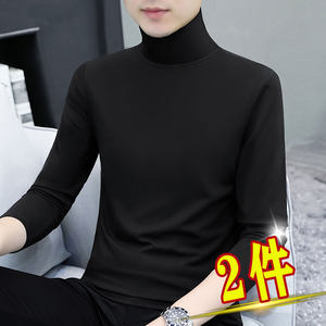 Autumn and winter men's long-sleeved T-shirt pure cotton thigh-neck base shirt solid color inner wear autumn clothes trendy versatile thin top