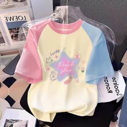 Girls' Short-Sleeve T-Shirt 2026 New Summer Children's Top Dopamine Style for Little Girls and Big Kids Trendy Streetwear