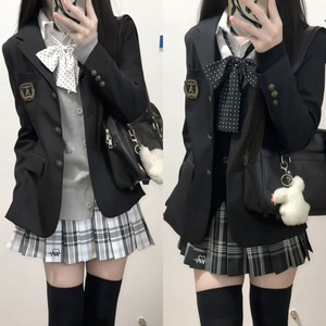 
Kawamachixiang [Kawazhiyin] suit embroidered button vest suit original plaid skirt preppy style for women autumn and winter layering