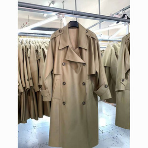 
New retro classic windbreaker for women with high-end British style lapel lace-up design casual silhouette coat jacket