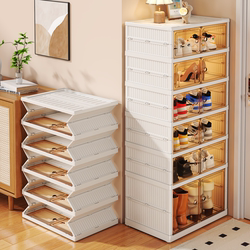 Transparent Shoe Box Storage Organizer, No-Installation Required, Integrated Shoe Cabinet for Home Entryway, Foldable Shoe Rack for Storing Shoes