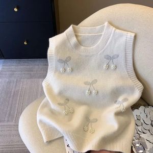 
2025 Spring and Autumn New Heavy Industry Beaded Knitted Sweater Vest Large Size Women's Slim Layer Sweater Vest Top Trendy