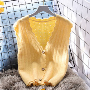 Yellow small fresh knit vest women's vest loose outside wearing 2023 new early autumn Korean version V -neck women's sweater