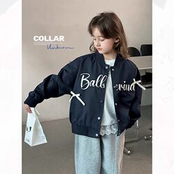 Girls' Jacket 2025 Spring New Style Bow Letter Baseball Jacket for Older Children Korean Style Trendy Children's Jacket