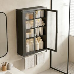 Meiyijie Bathroom Wall-Mounted Cabinet for Small Bathrooms, No-Drill Multi-Layer Dustproof Storage Hanging Cabinet Shelf