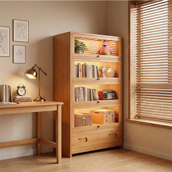 Solid Wood Bookcase Storage Cabinet Integrated Acrylic Display Cabinet Bay Window Transparent Bookshelf with Doors Floor-Standing Storage Cabinet