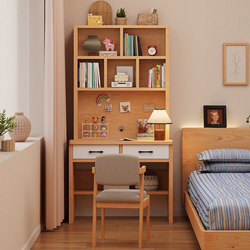 Small Apartment Desk with Integrated Bookshelf, Student Home Study Desk, Space-Saving Bedroom Computer Desk for Adults