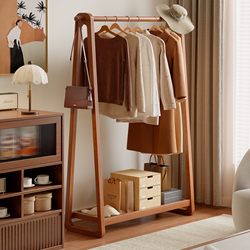 Solid Wood Clothes Rack, Floor-Standing Bedroom Clothes Rack, Household Clothes Hanger, 2025 New Model Clothes Rack, Secondary Cleaning Clothes Rack, Coat Rack