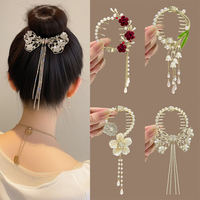 Ancient bell orchid tassel hairpin ball head fixed artifact grabber female high-end hair buckle half-tied hairpin