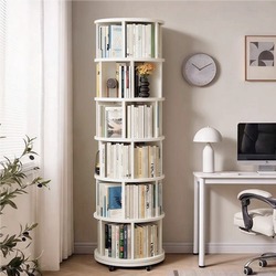 Solid Wood Rotating Bookshelf Desk Small Side Cabinet 360-Degree Narrow Storage Rack Floor-Standing Living Room Wall-Mounted Multi-Layer Corner Bookcase