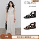 EBLAN/Eban flat sandals women's flat back zipper belt buckle beach Roman shoes