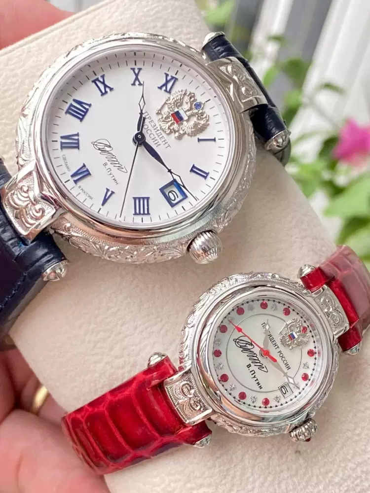 双头鹰925纯银镶钻白色女表奢华时尚贝母表盘总统签名机械透底