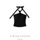 Pure sexy hot girl knotted halter neck black vest for women in summer new sleeveless chest pad backless slim strap