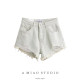Heavy industry washing and old burr ripped mid-high waist denim shorts retro high street hot girl A-line wide-leg hot pants trend