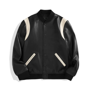 吊价2980（鸟）男士绵羊皮真皮皮衣撞色棒球领皮夹克外套C4F05/G4