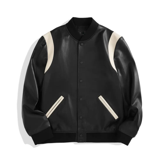 Price 2980 (bird) men's sheepskin genuine leather jacket with contrasting color baseball collar leather jacket C4F05/G4