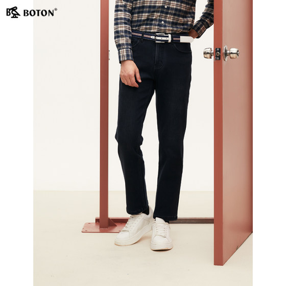 
[Down silk] Borden's new Autumn and Winter 2025 men's straight blue black anti-wrinkle jeans stretch trousers