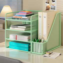 Office File Rack Storage Rack Desktop Book Stand Multi-Layer Storage Rack Office Supplies File Storage Box Metal Desktop Large Capacity Bookshelf File Folder File Frame A4 Paper Document Organizer