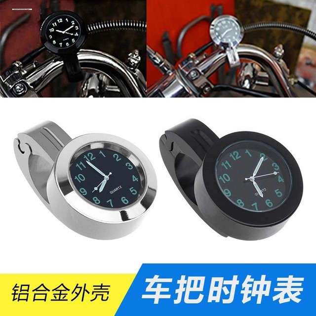 Motorcycle Handlebar Thermometer, Huamengyuan Universal Motorcycle Waterproof Thermometer Aluminum Alloy Motorcycle Handlebar Temperature Schedule Black White Dial Clock Motorcycle Accessories