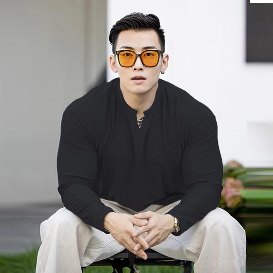 280 grams of autumn combed sports long -sleeved T -shirt men's muscle fitness clothes running breathable elastic training uniform bottoming shirt
