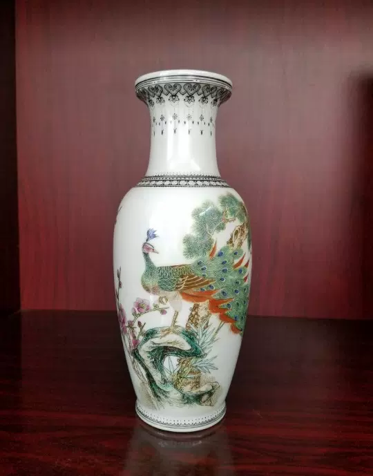 景德镇老厂货粉彩陶瓷花瓶手绘花鸟图釉上彩567老出口品日本回流-Taobao 