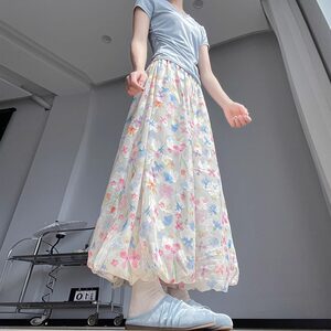 
Floral culottes for women summer new style high waisted slimming large size fat mm200*0.5kg loose wide leg ice silk flower bud trousers