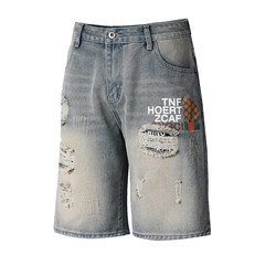 Men's Summer Thin Ripped Denim Shorts, Five-Point Length, Stretchy, Vintage Washed, Casual and Stylish Shorts