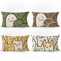 Charming Smiling Cartoon Animal Rectangular Suede Pillow Modern Minimalist Sofa Living Room Lumbar Pillow Cover Cushion