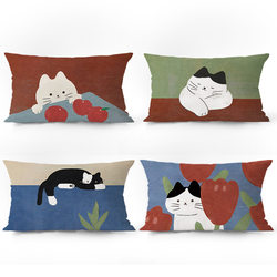 Nordic Cat Time European-Style Rectangular Pillow Sofa Living Room Model Room Velvet Lumbar Pillowcase Cushion Pillow