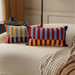 Retro Bauhaus Striped Throw Pillow, Long Cushion for Bed Headboard, Nap Lumbar Pillow, Sofa Living Room Cushion, Bed Pillow Cover