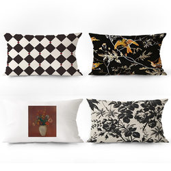 French Retro-Themed Suede Rectangular Throw Pillow, Niche Art Sofa, Living Room Model Room Lumbar Pillow Cover, Cushion