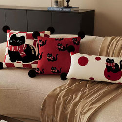 Red New Year Kitten Pillow Living Room Sofa Decoration Square Removable Pillowcase ins Cartoon Car Cushion